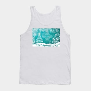 Pretty Xmas Tree and Snowflakes and Merry Christmas Greeting - on Aqua Tank Top